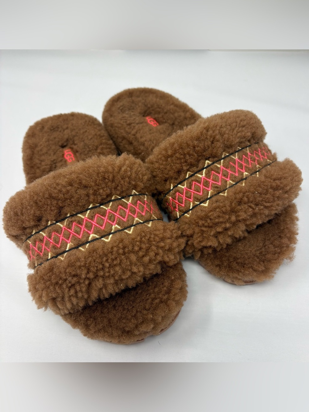 UGG Women’s Cozetta Braid Brown Shearling Slide Slippers